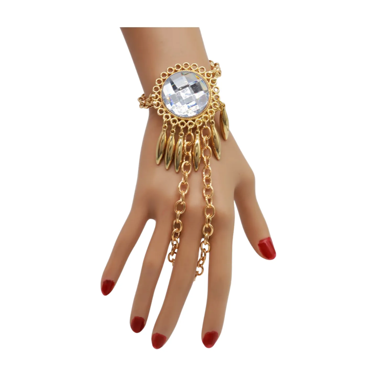 Women Gold Metal Hand Chain Sun Flower Charm Bracelet Ring