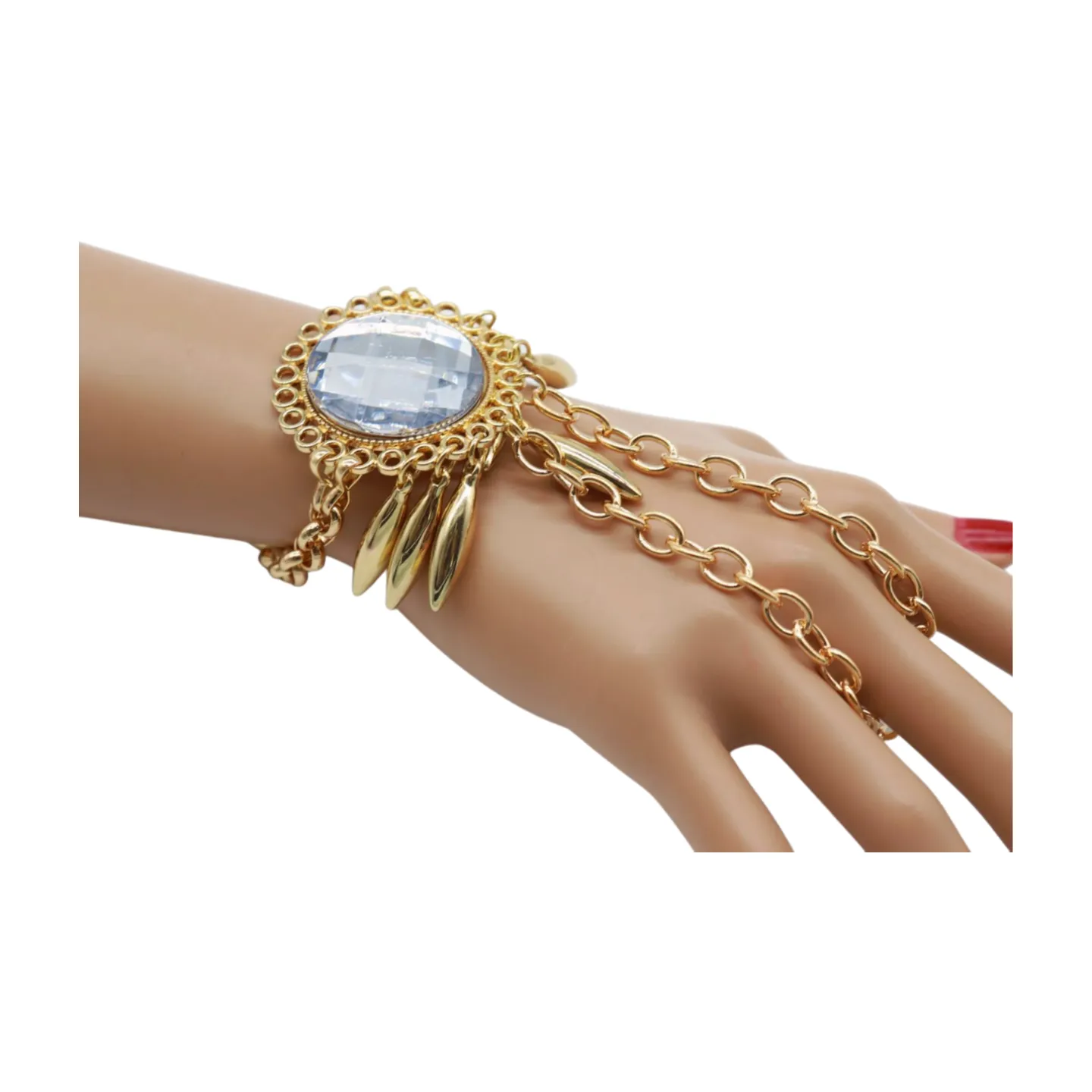 Women Gold Metal Hand Chain Sun Flower Charm Bracelet Ring