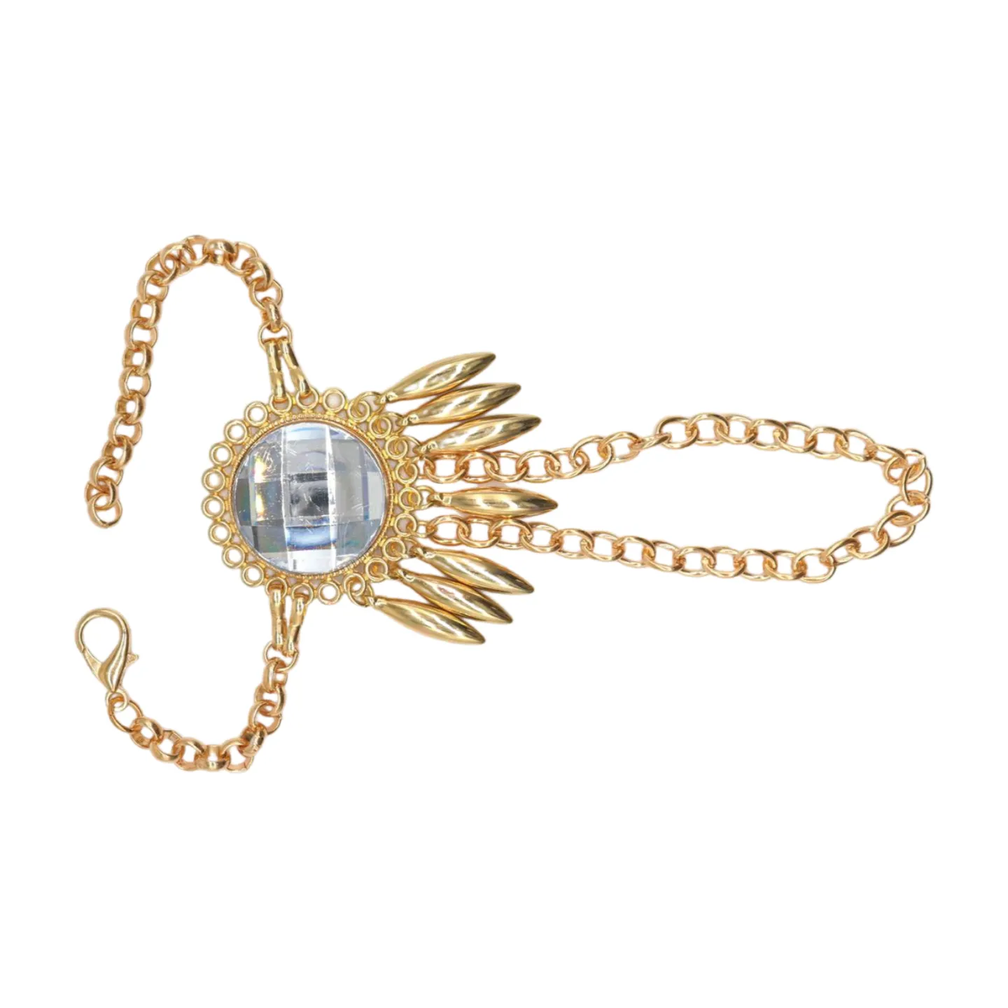 Women Gold Metal Hand Chain Sun Flower Charm Bracelet Ring