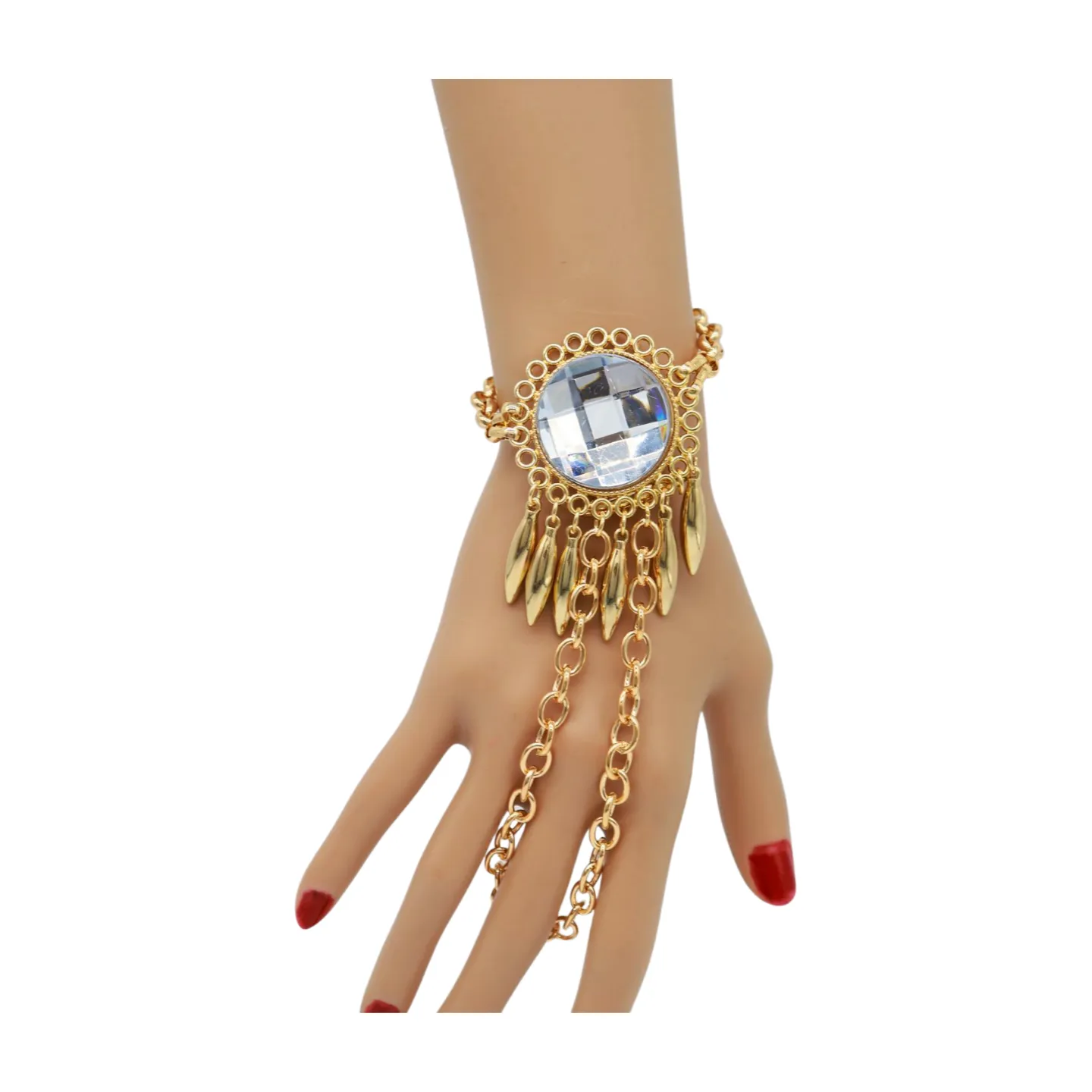 Women Gold Metal Hand Chain Sun Flower Charm Bracelet Ring