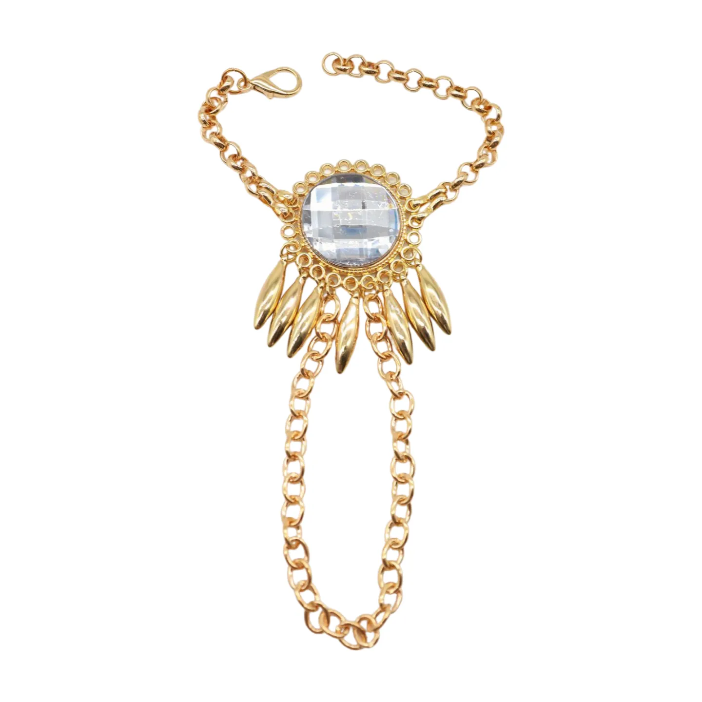 Women Gold Metal Hand Chain Sun Flower Charm Bracelet Ring