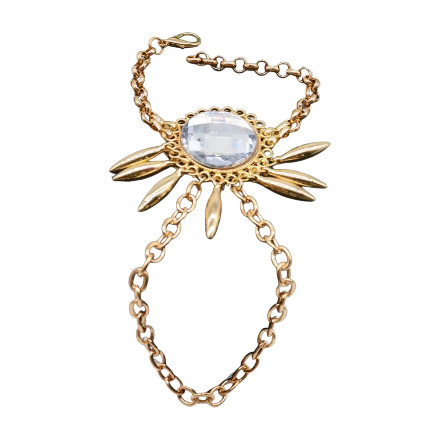 Women Gold Metal Hand Chain Sun Flower Charm Bracelet Ring