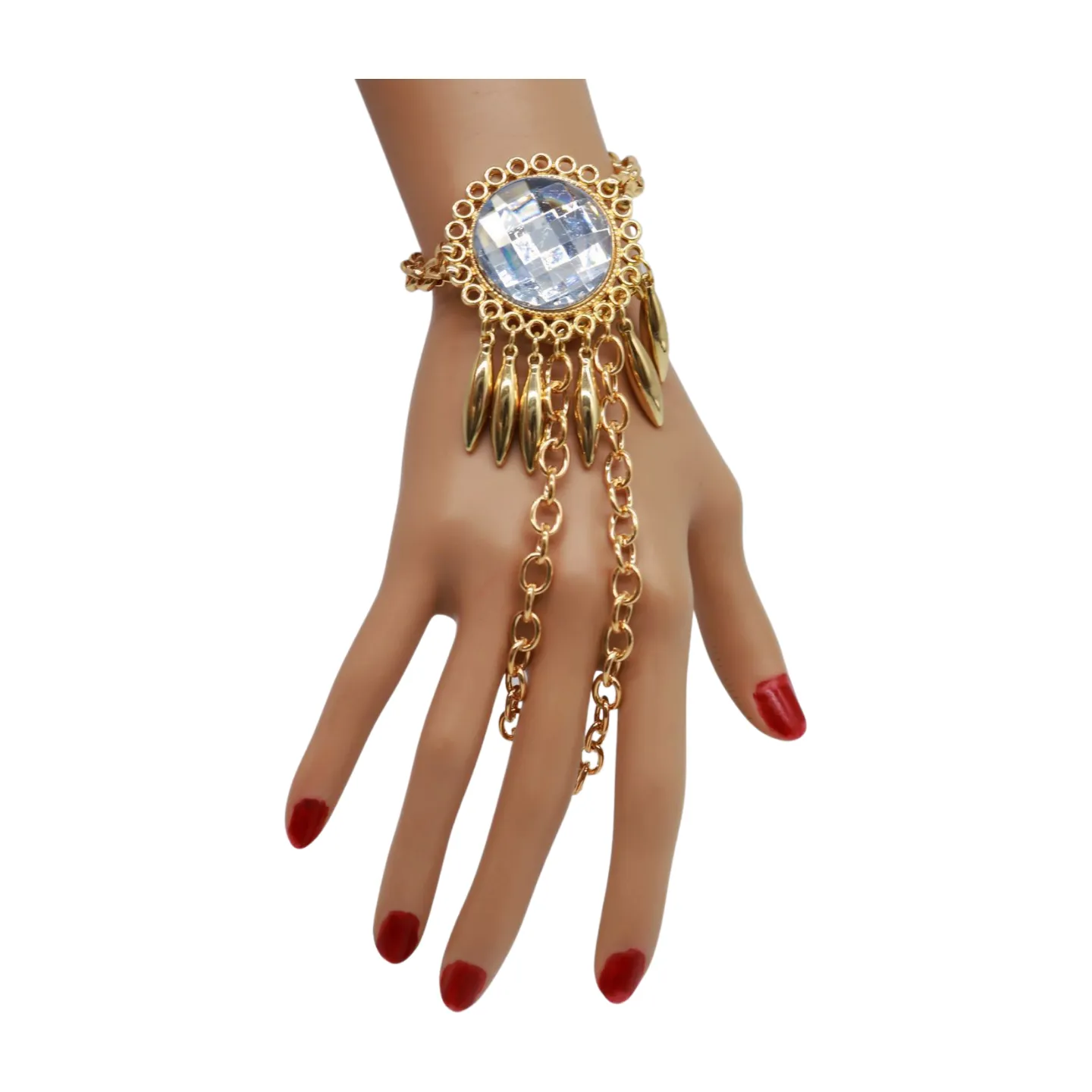 Women Gold Metal Hand Chain Sun Flower Charm Bracelet Ring
