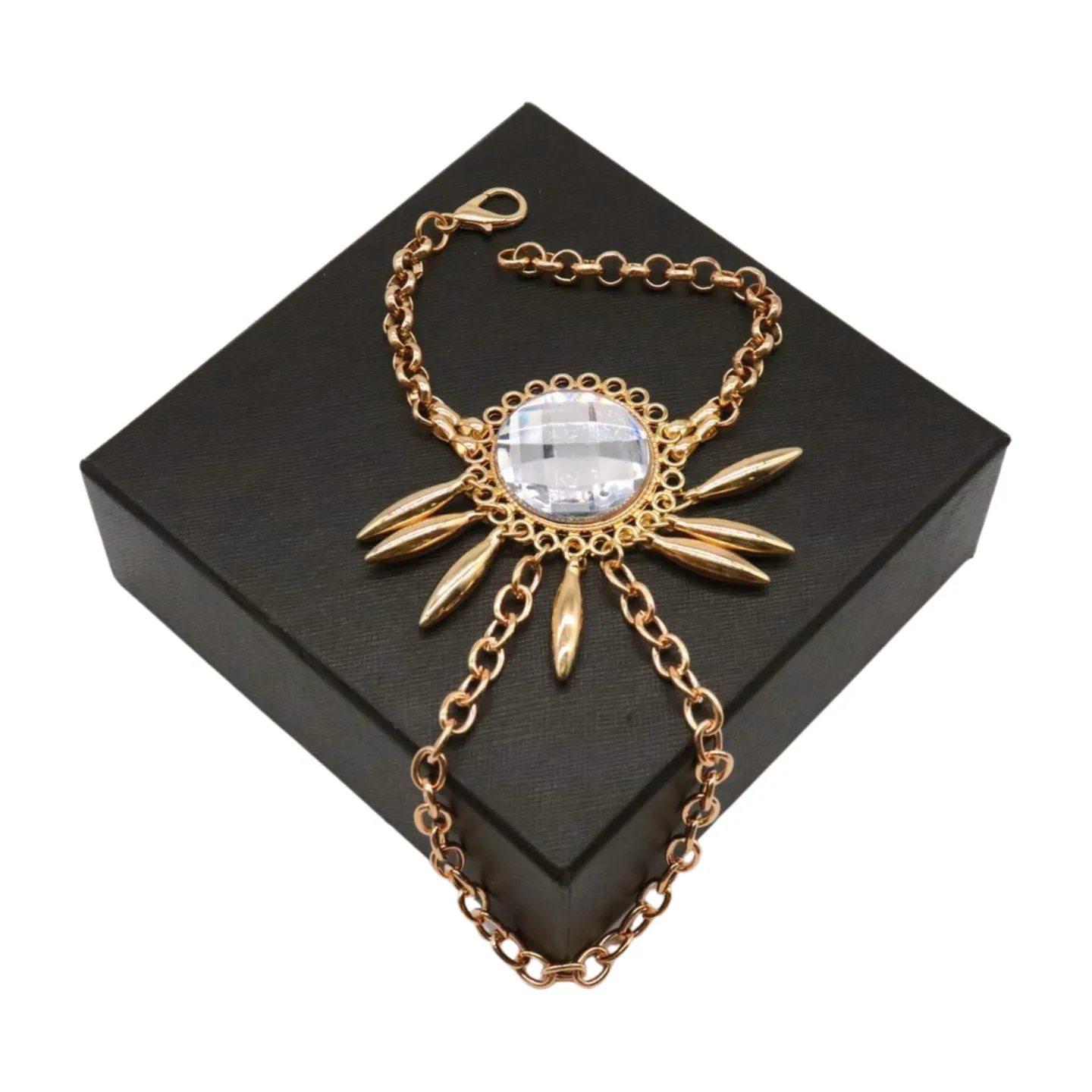 Women Gold Metal Hand Chain Sun Flower Charm Bracelet Ring