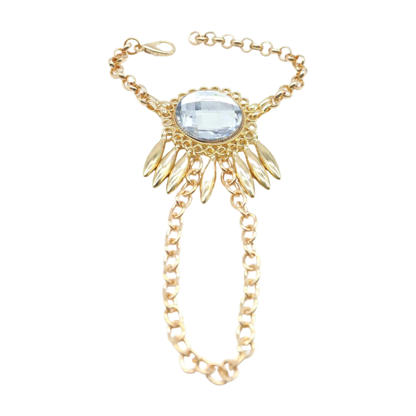 Women Gold Metal Hand Chain Sun Flower Charm Bracelet Ring