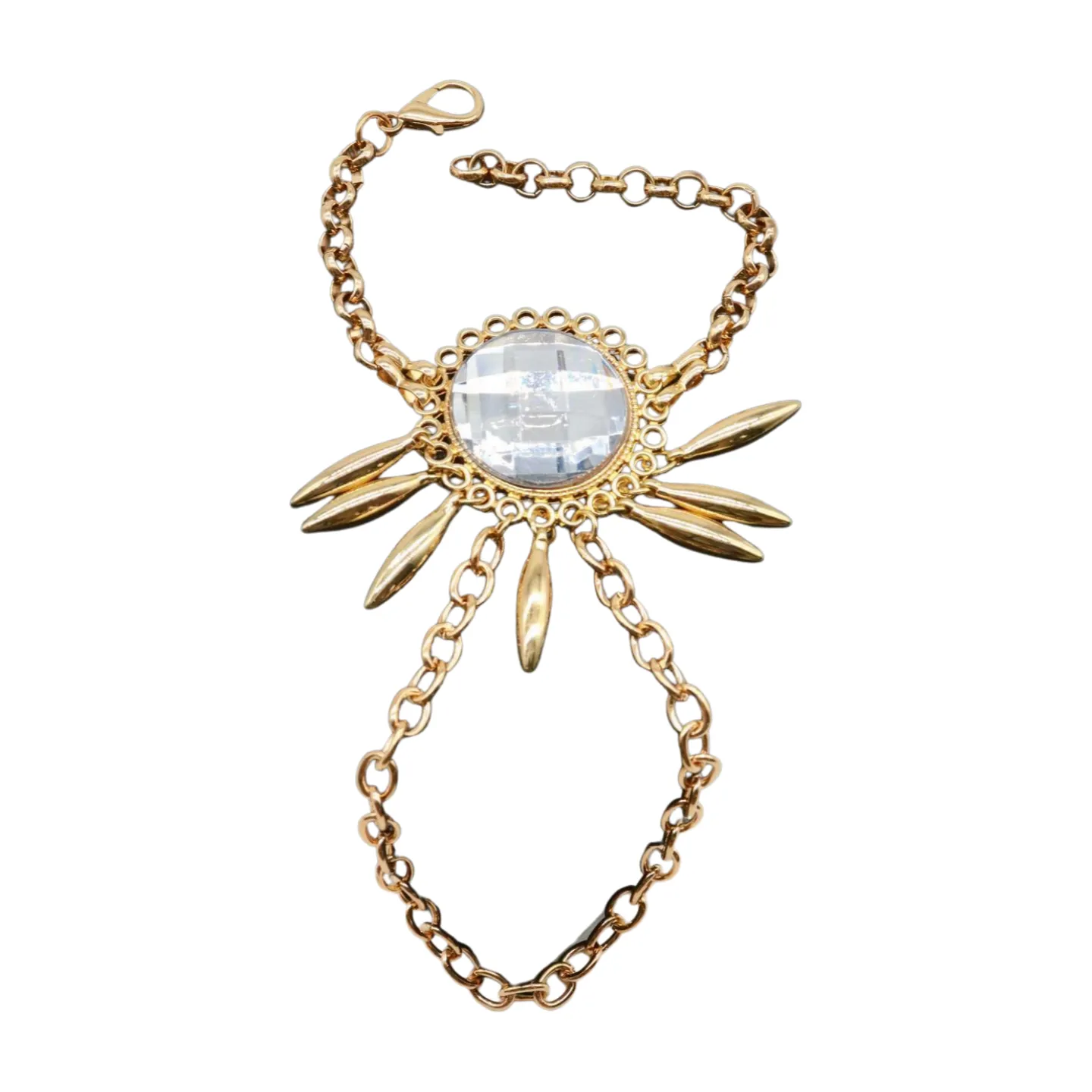 Women Gold Metal Hand Chain Sun Flower Charm Bracelet Ring