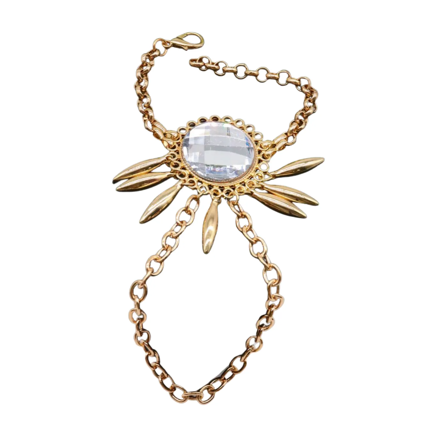 Women Gold Metal Hand Chain Sun Flower Charm Bracelet Ring