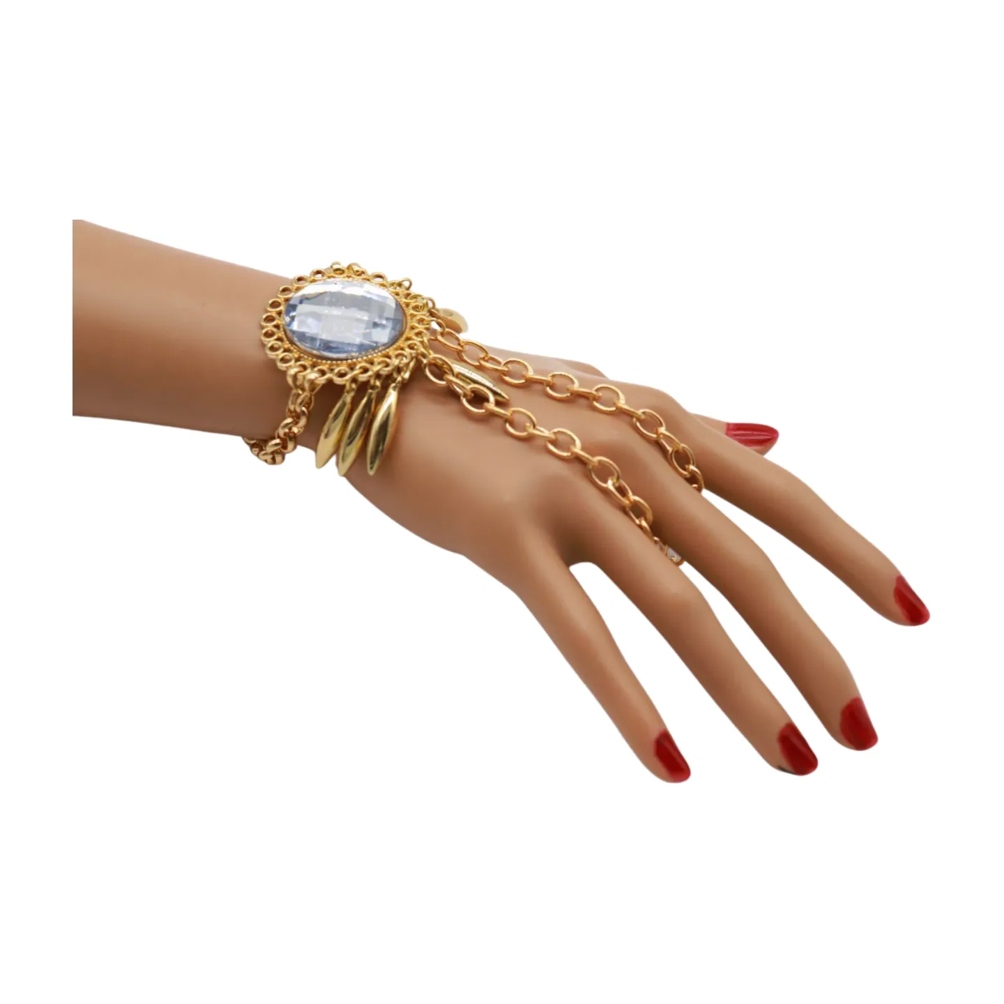Women Gold Metal Hand Chain Sun Flower Charm Bracelet Ring