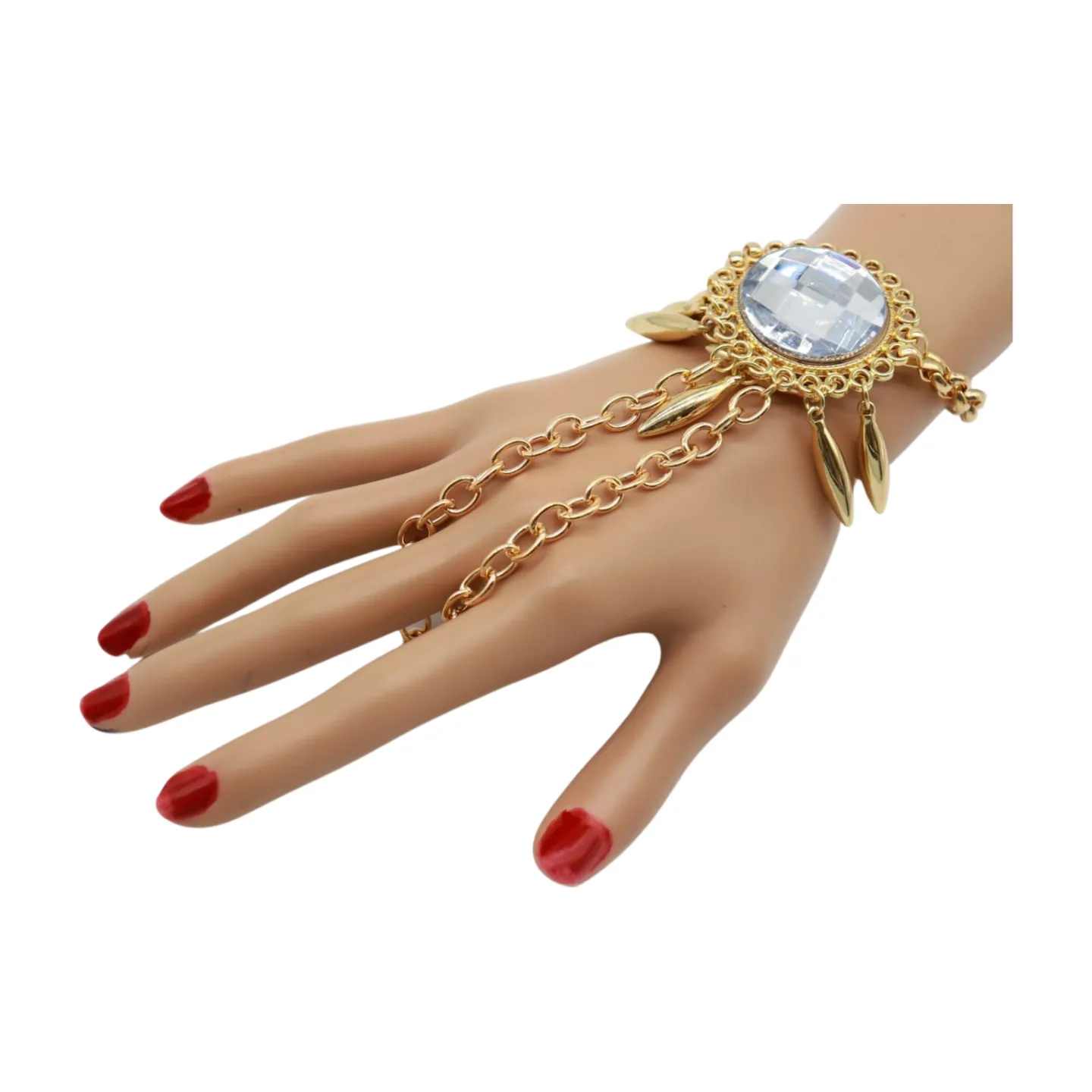 Women Gold Metal Hand Chain Sun Flower Charm Bracelet Ring