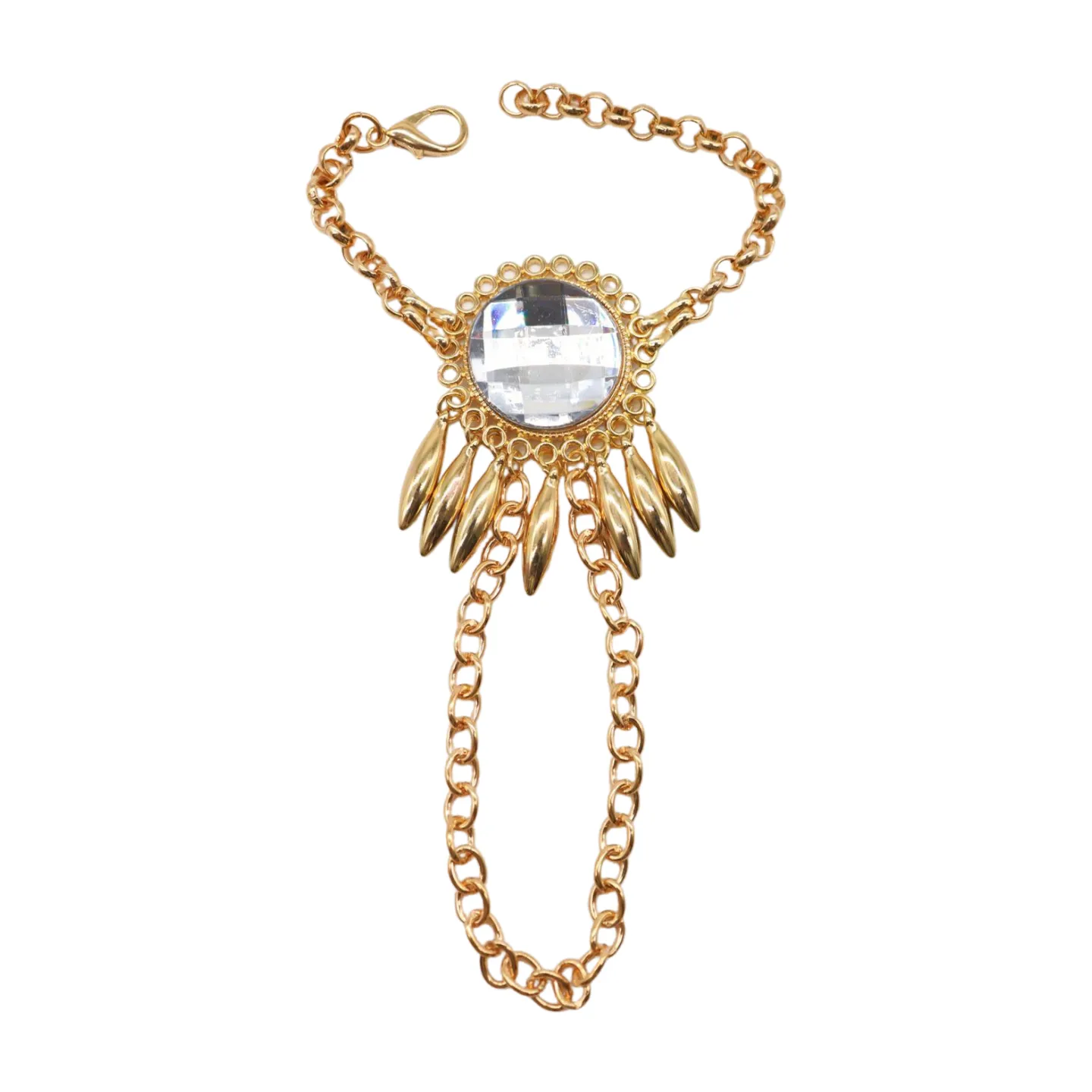 Women Gold Metal Hand Chain Sun Flower Charm Bracelet Ring