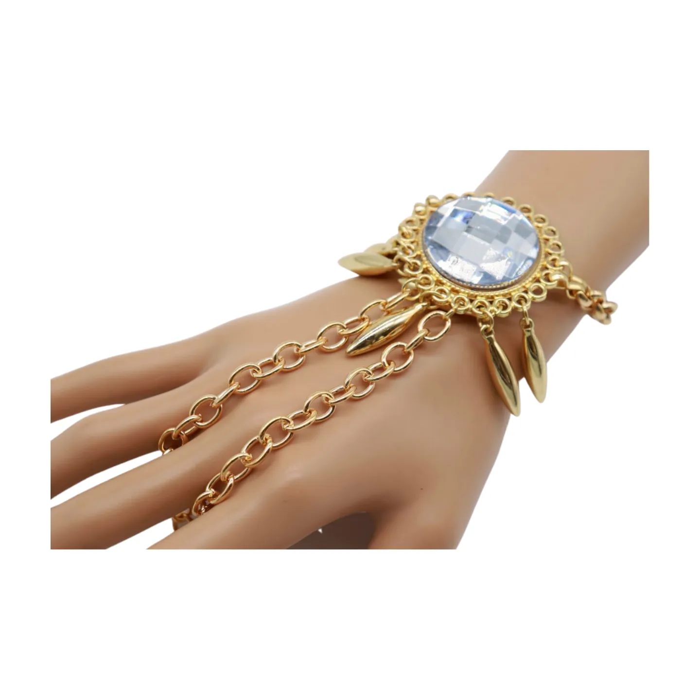 Women Gold Metal Hand Chain Sun Flower Charm Bracelet Ring