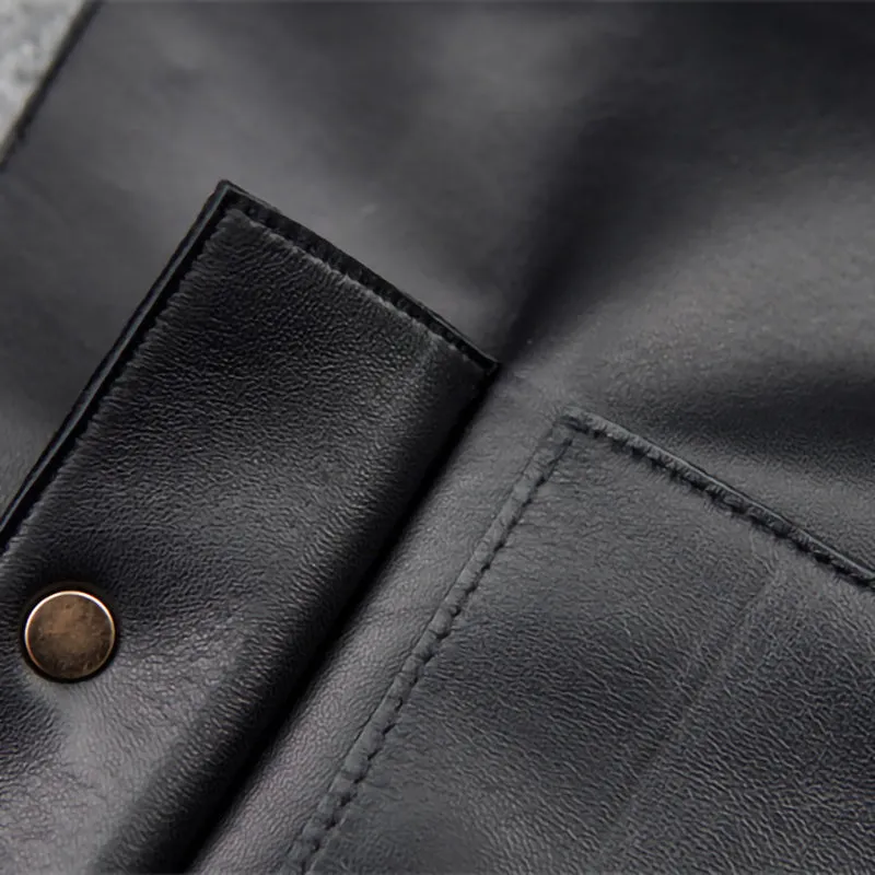 Women Leather Skirts Wrap Hip Patchwork Pocket Button Asymmetric Genuine Sheepskin Short Dress 2022 Autumn Winter New TF4786