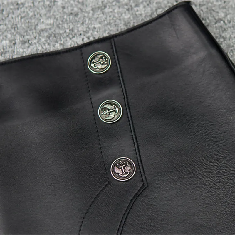 Women Leather Skirts Wrap Hip Patchwork Pocket Button Asymmetric Genuine Sheepskin Short Dress 2022 Autumn Winter New TF4786