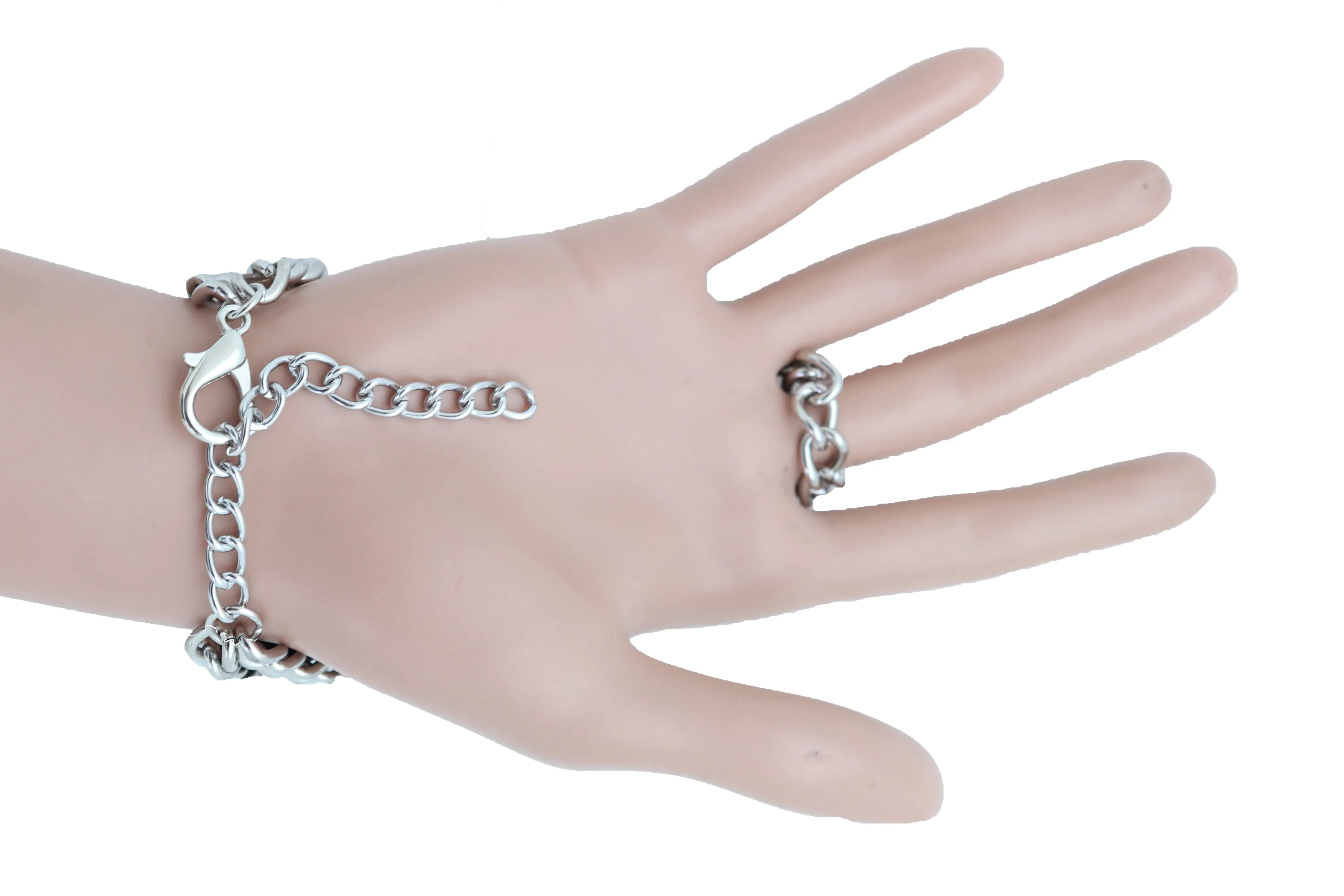 Women Men Bracelet Silver Metal Hand Chain Texas Lone Star Charm Biker Jewelry One Size Fits All