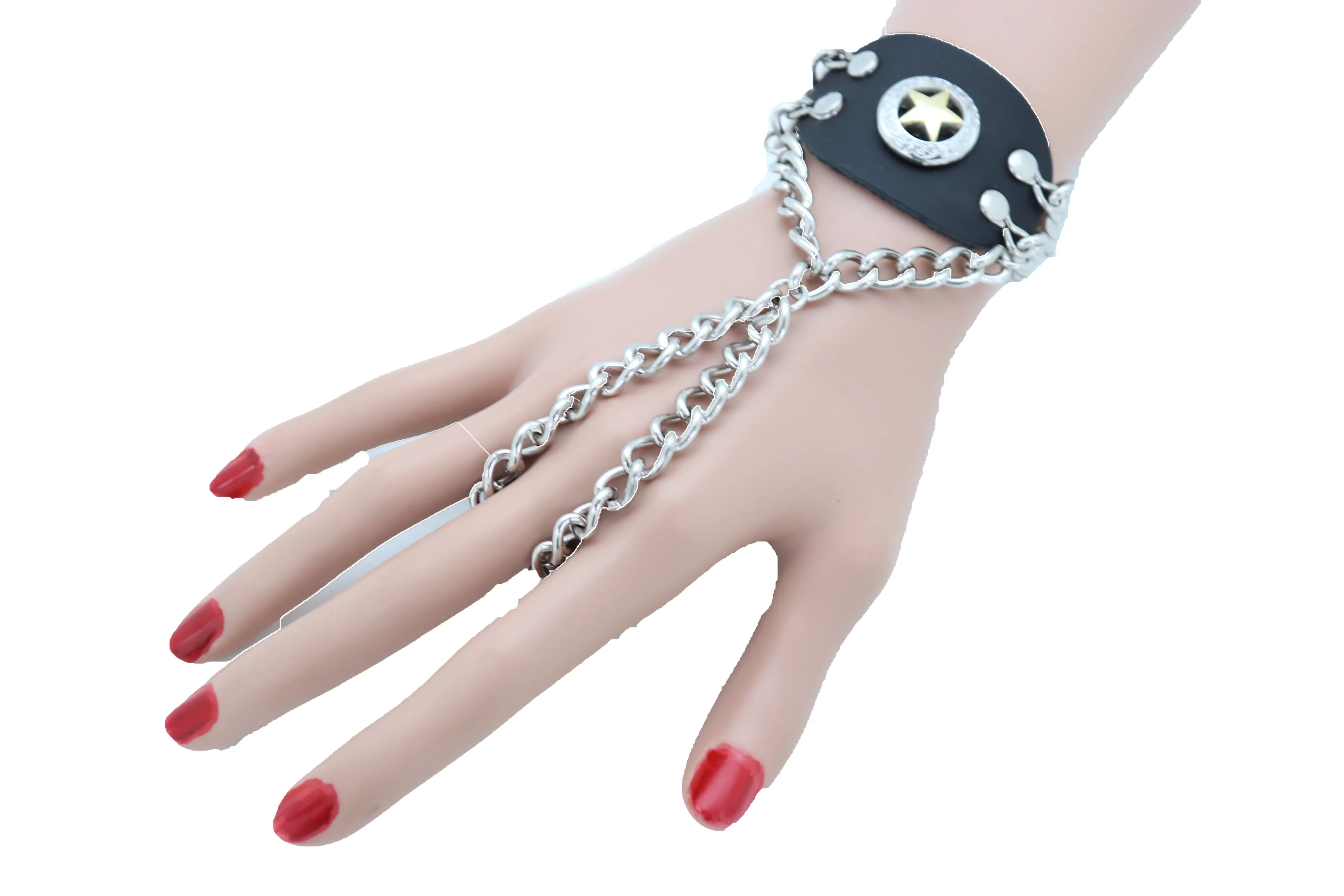 Women Men Bracelet Silver Metal Hand Chain Texas Lone Star Charm Biker Jewelry One Size Fits All