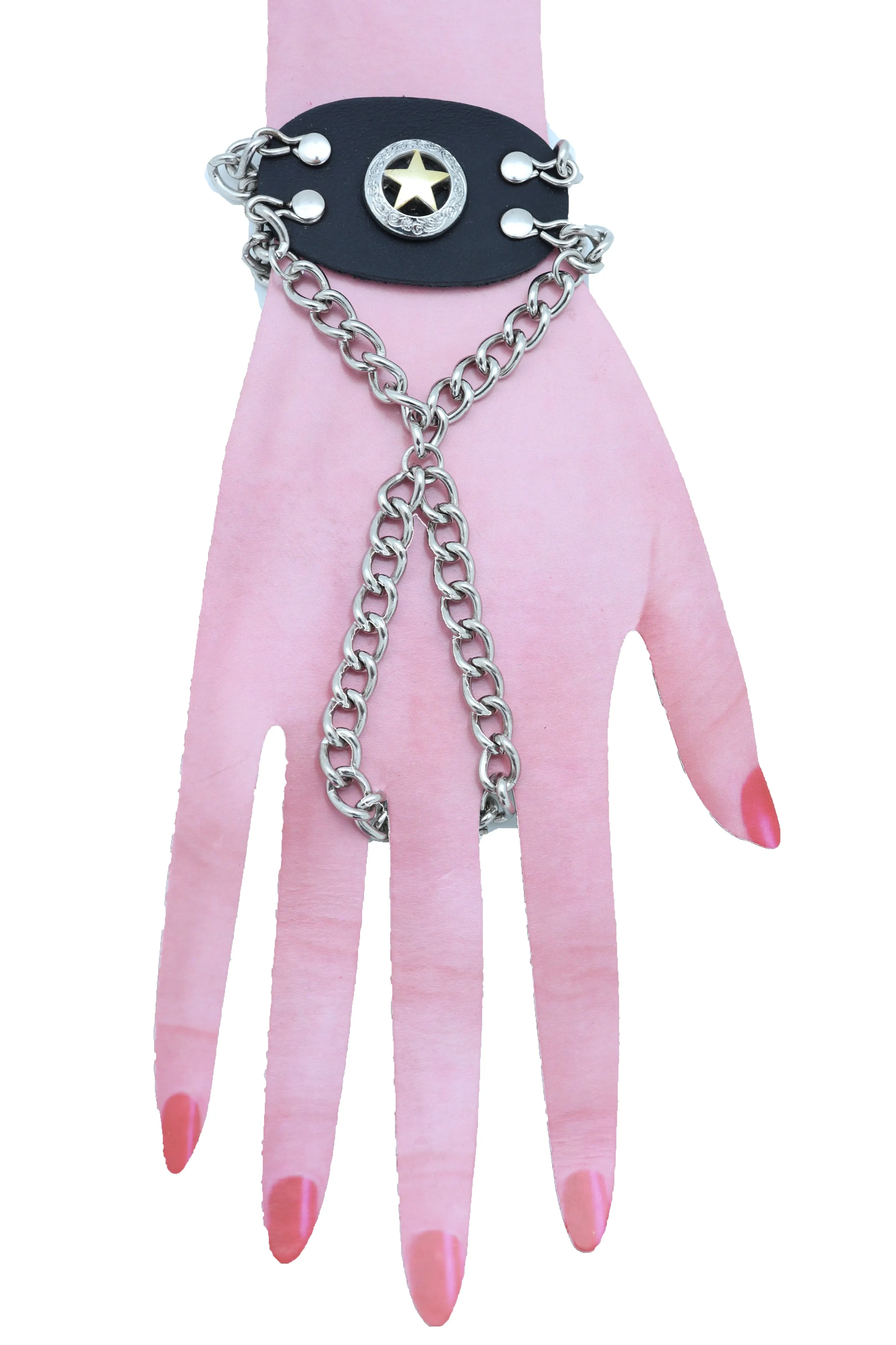 Women Men Bracelet Silver Metal Hand Chain Texas Lone Star Charm Biker Jewelry One Size Fits All