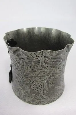 Women Silver Flowers Stamp Metal Corset Bracelet Black Tie