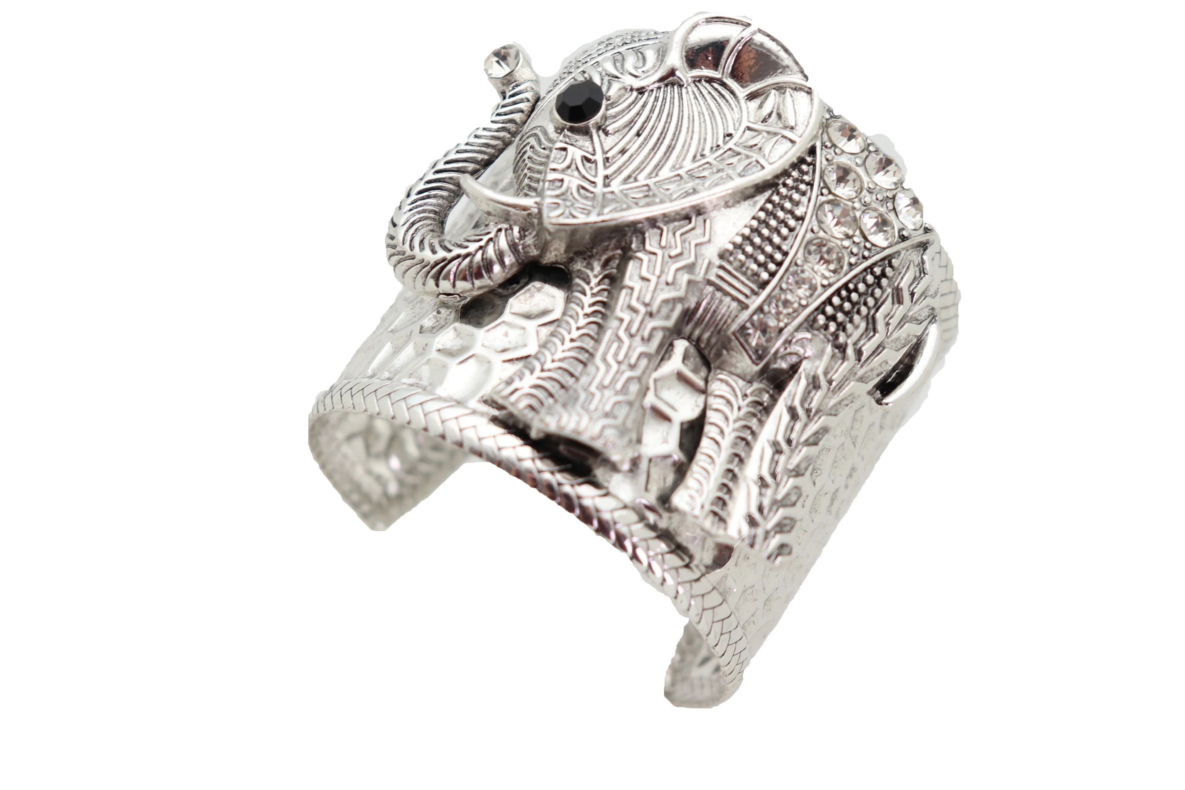 Women Silver Metal Bangle Cuff Wrist Bracelet Safari Elephant One Size Adjustable