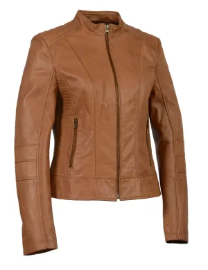 Women's butter soft lamb skin leather with stand up collar scuba jacket