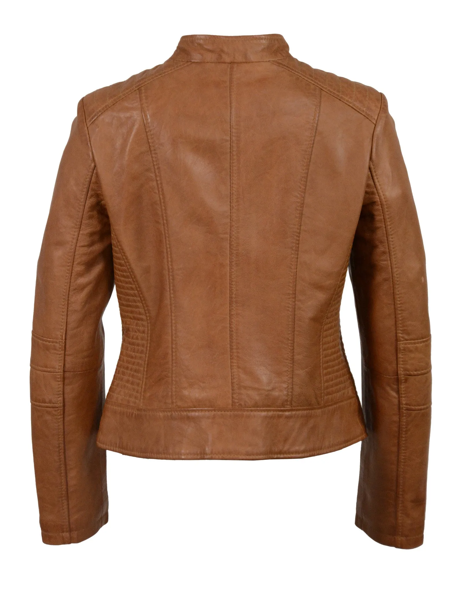 Women's butter soft lamb skin leather with stand up collar scuba jacket