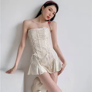 Women's Cross Lace Leather Tube Top Corset