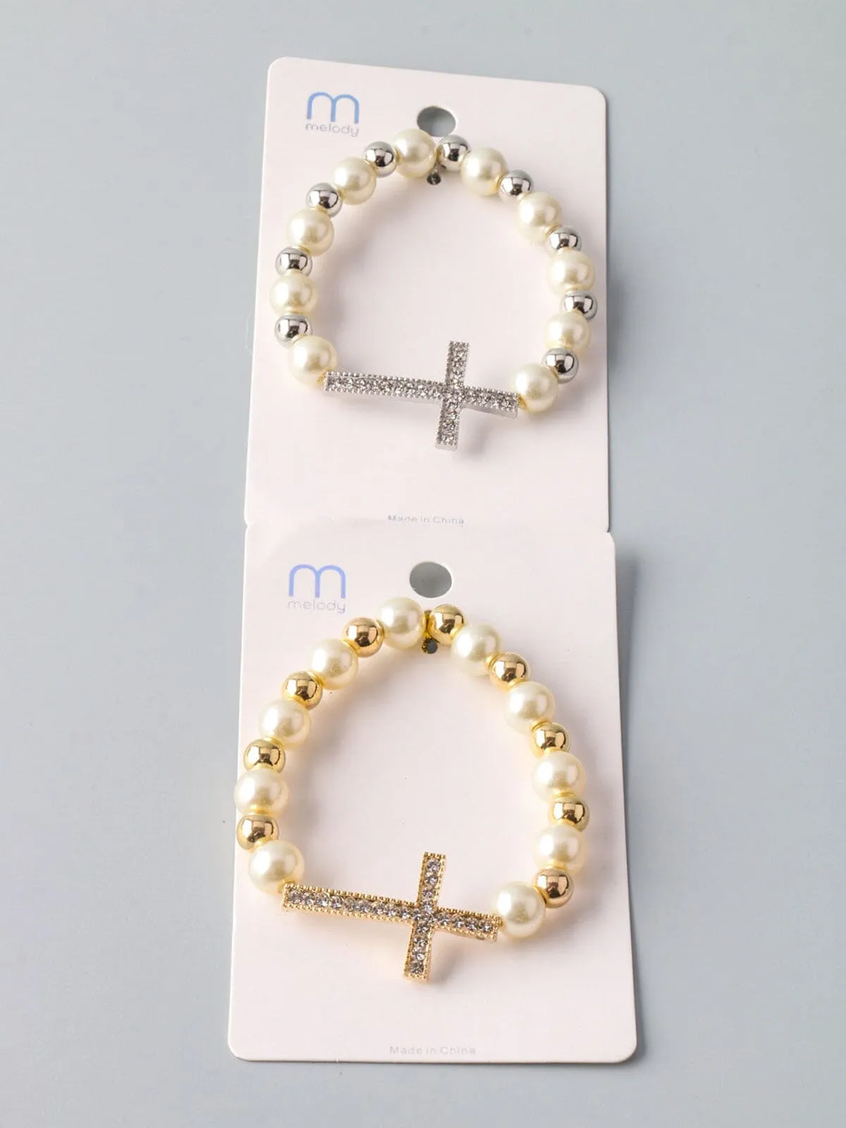 WOMEN'S FASHION GOLD & SILVER PEAR CROSS BRACELET