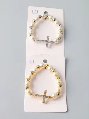 WOMEN'S FASHION GOLD & SILVER PEAR CROSS BRACELET