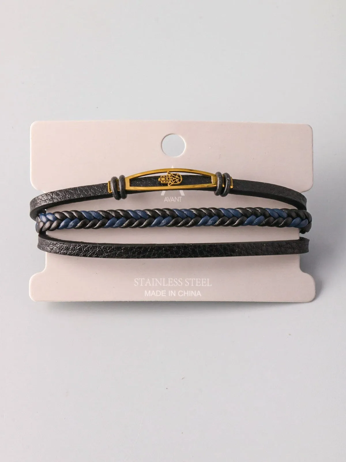 WOMEN'S FASHION PLEATHER BLACK & NAVY BRACELET