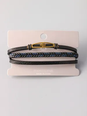WOMEN'S FASHION PLEATHER BLACK & NAVY BRACELET