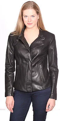 WOMEN'S FRONT ZIPPER SHORT BIKER MOTO JACKET REAL LEATHER VERY SOFT