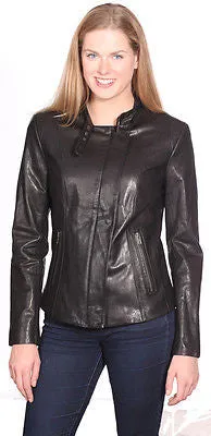 WOMEN'S FRONT ZIPPER SHORT BIKER MOTO JACKET REAL LEATHER VERY SOFT