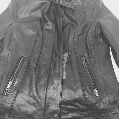 WOMEN'S FRONT ZIPPER SHORT BIKER MOTO JACKET REAL LEATHER VERY SOFT