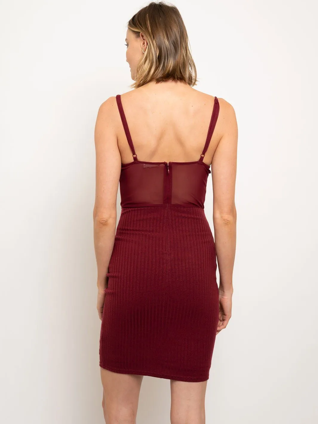 WOMEN'S KNIT LACE DETAIL MINI DRESS