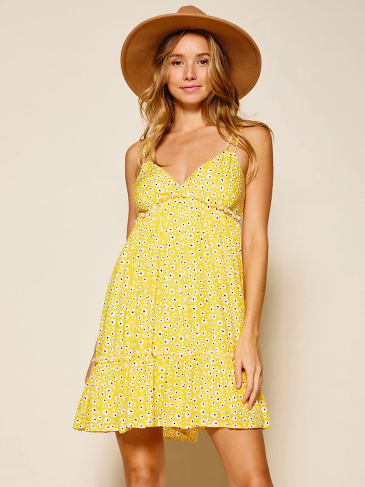 WOMEN'S SLEEVELESS  FLORAL V-NECK MINI DRESS
