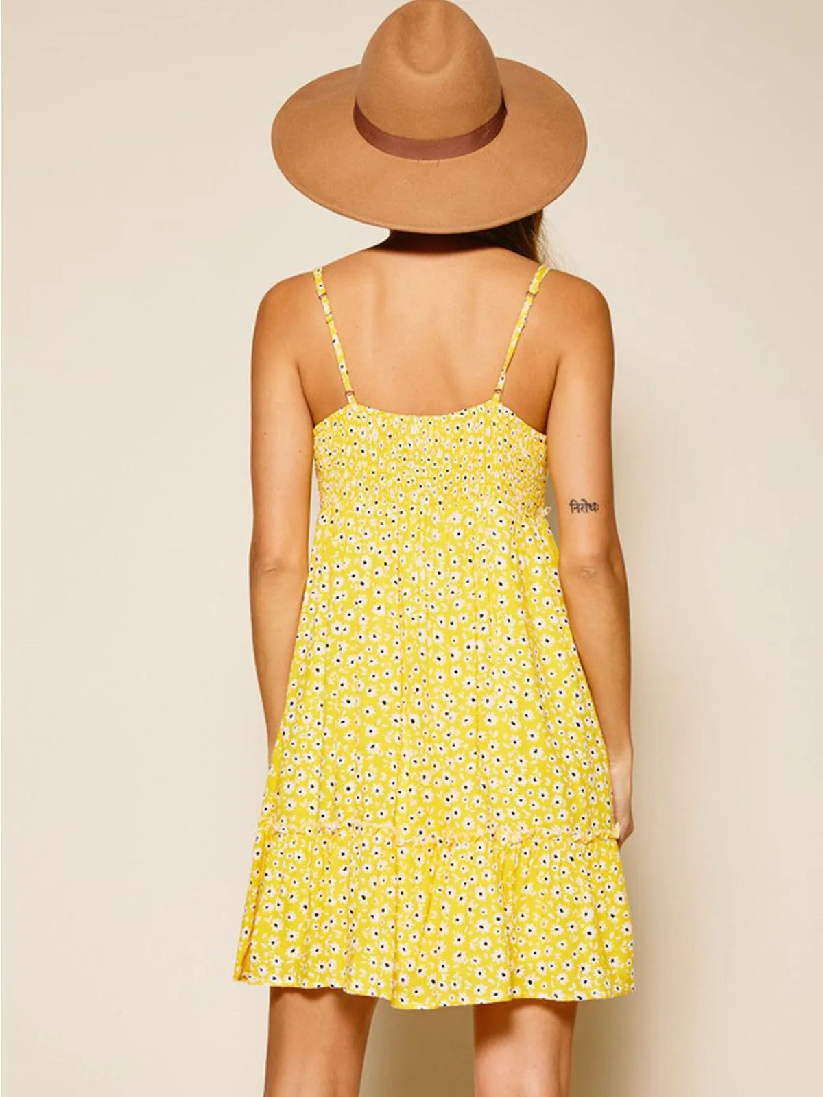 WOMEN'S SLEEVELESS  FLORAL V-NECK MINI DRESS