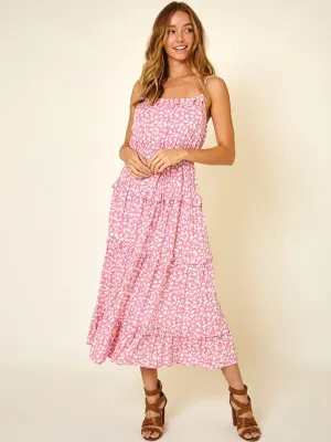 WOMEN'S SLEEVELESS RUFFLE TIERED FLORAL MAXI DRESS
