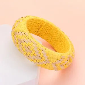 Yellow Raffia Weave Abstract Pattern Fun Fashion Bracelet | Runway Jewelry |  616612